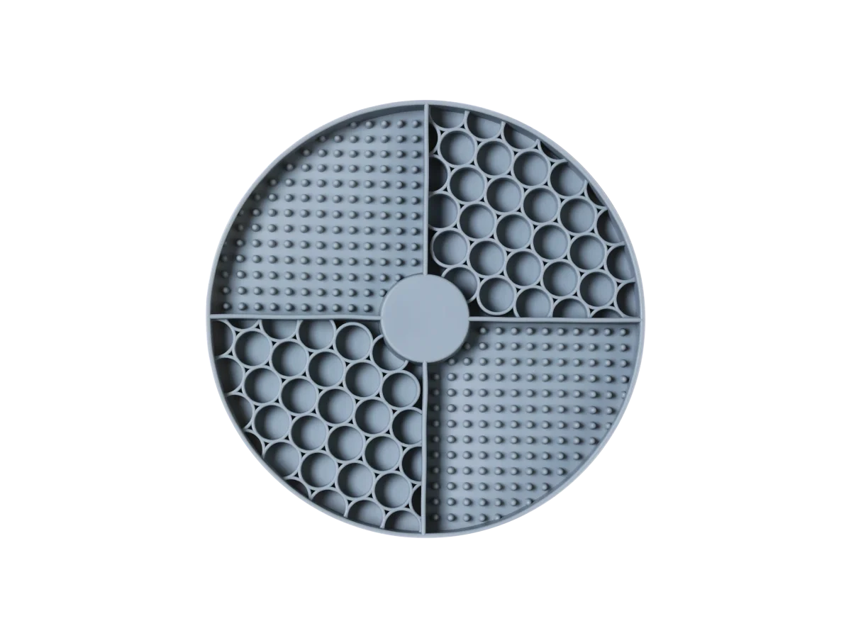 Grey textured food-grade silicone dog lick mat and slow feeder in customised color and add your logo